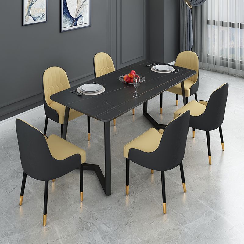 Sintered Stone Top Industrial Table for Restaurant Rectangle Dining Table Double Pedestal Clearhalo 'Dining Tables & Seating' 'Dining Tables' 'dining_table' 'furn' 'furn_dining_table' 'Furniture' 'furniture_dining_table' 'Kitchen & Dining Furniture' 'kitchen' 'kitchen_dining_table' 1200x1200_b00e799b-6df3-4f50-a017-ad47db8d172e