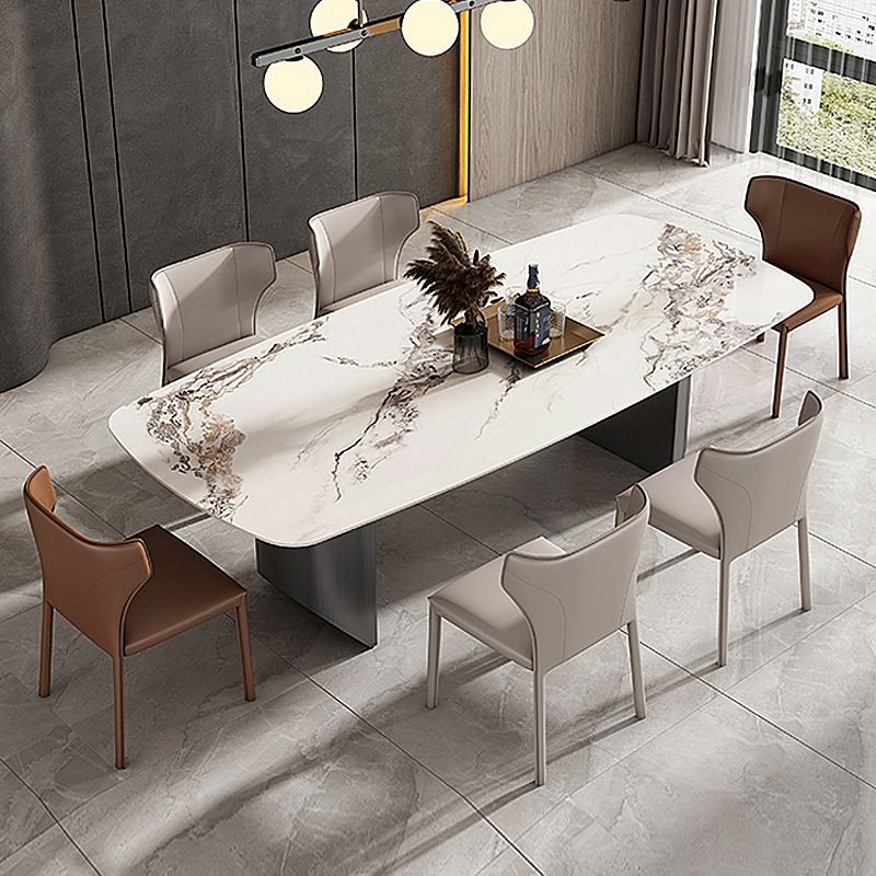 Mesa de comedor rectangular industrial Mesa de piedra sinterizada con patas de metal