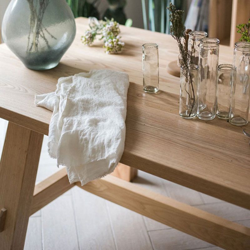 Modern Rectangle Dining Table Natural Solid Wood Trestle Dining Table