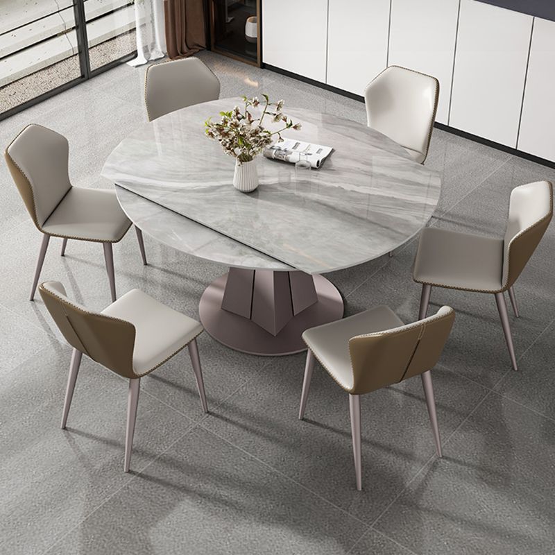 Metal and Slate Table Modern Minimalist Family Retractable Round Dining Table