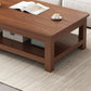 Modern 17.7" H Brown/ Natural Rectangle Wooden 4 Legs Coffee Table with Shelf
