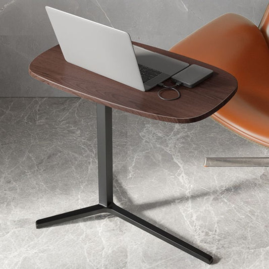 Modern Wood Pedestal Side End Table Minimalist Oval Corner Table