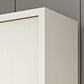 Zeitgenössische freistehende Holzgarderobe, die weiche, enge Türen in Weiß rutschen