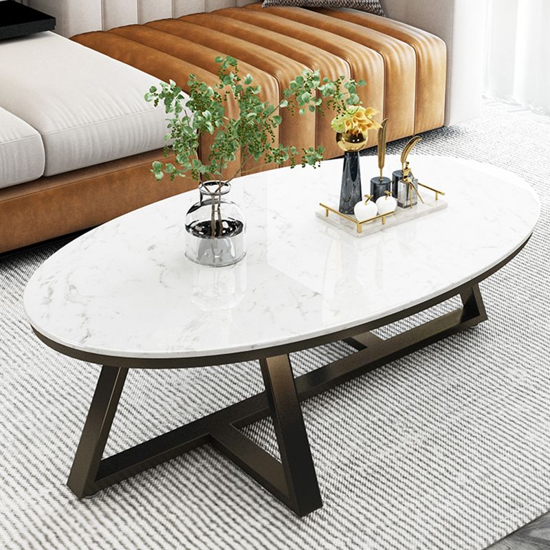 Glam Metal Cross Legs Coffee Table Faux Marble/Slate Oval Coffee Table Clearhalo 'Coffee & Accent Tables' 'Coffee Tables' 'coffee_tables' 'furn' 'furn_coffee_tables' 'Furniture' 'Living Room Furniture' 1200x1200_b0306c11-fbd8-4072-818d-d8a221c337cf