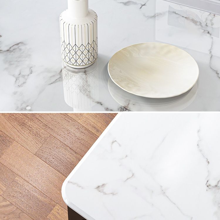 Traditional Style Marble Dining Set with White Fixed Table and 4 Black Legs Base Clearhalo 'Dining Room Sets' 'Dining Tables & Seating' 'dining_room_set' 'furn' 'furn_dining_room_set' 'Furniture' 'furniture_dining_room_set' 'Kitchen & Dining Furniture' 'kitchen&dining_furn' 'kitchen' 1200x1200_b033c8ff-188e-4150-ab99-c5b952118277