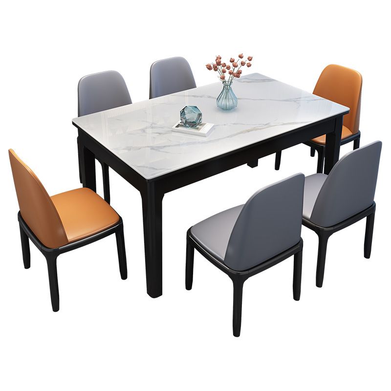 Rectangle 4 Legs Table Mid-Century Modern White Tone Fixed Table of Sintered Stone Clearhalo ' dining_table' 'Dining Tables & Seating' 'Dining Tables' 'furn' 'furn_dining_table' 'Furniture' 'furniture_dining_table' 'Kitchen & Dining Furniture' 'kitchen&dining_furn' 'kitchen' 'kitchen_dining_table' 1200x1200_b0346b06-2f9d-4717-b330-7553017f2721