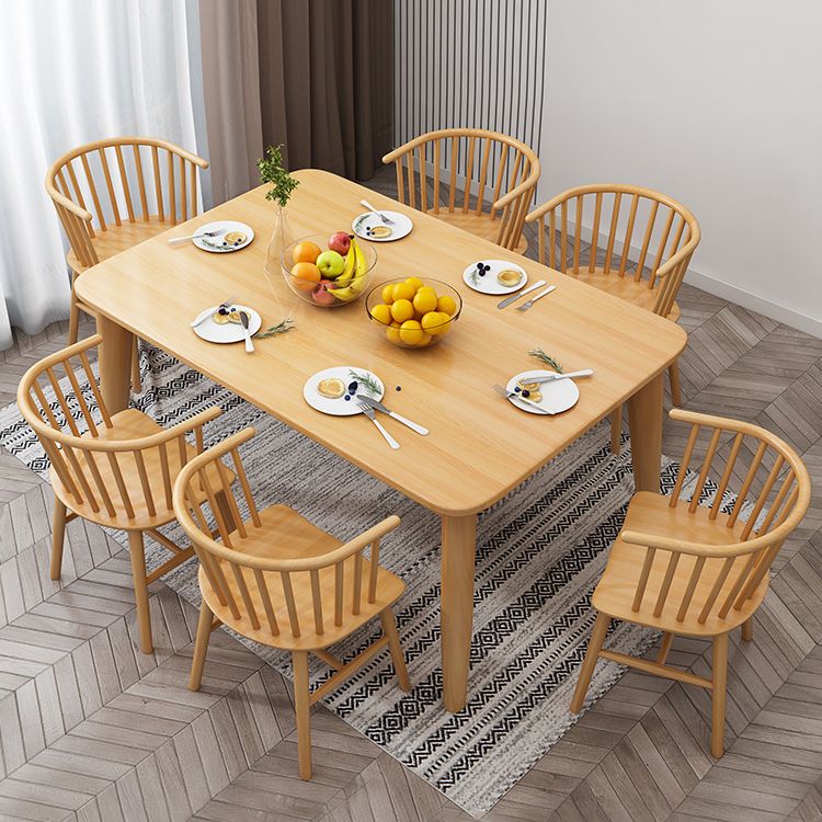Rubberwood Solid Wood Dining Table Mid-Century Rectangle Table in Natural and Walnut