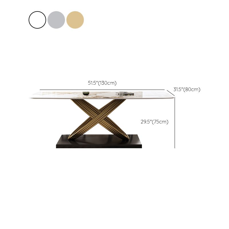 Mesa rectangular de piedra sinterizada de estilo industrial con patas de metal para uso doméstico
