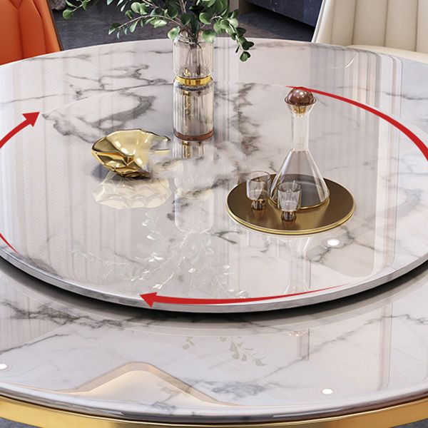 Faux Marble Dining Table Luxury Round Dining Site Table with Turntable