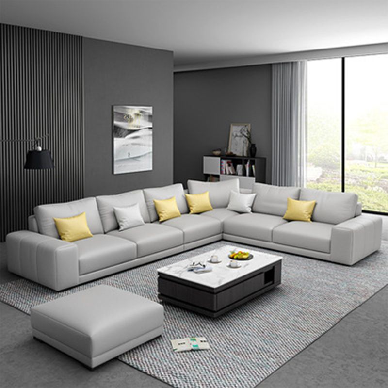 Contemporary Right Hand Facing Sectional Faux Leather Corner Sofa with Ottoman Clearhalo 'furn' 'furn_sectionals' 'Furniture' 'furniture_sectionals' 'Living Room Furniture' 'Sectionals' 1200x1200_b039ff2a-03eb-4167-a05e-e93da598641a