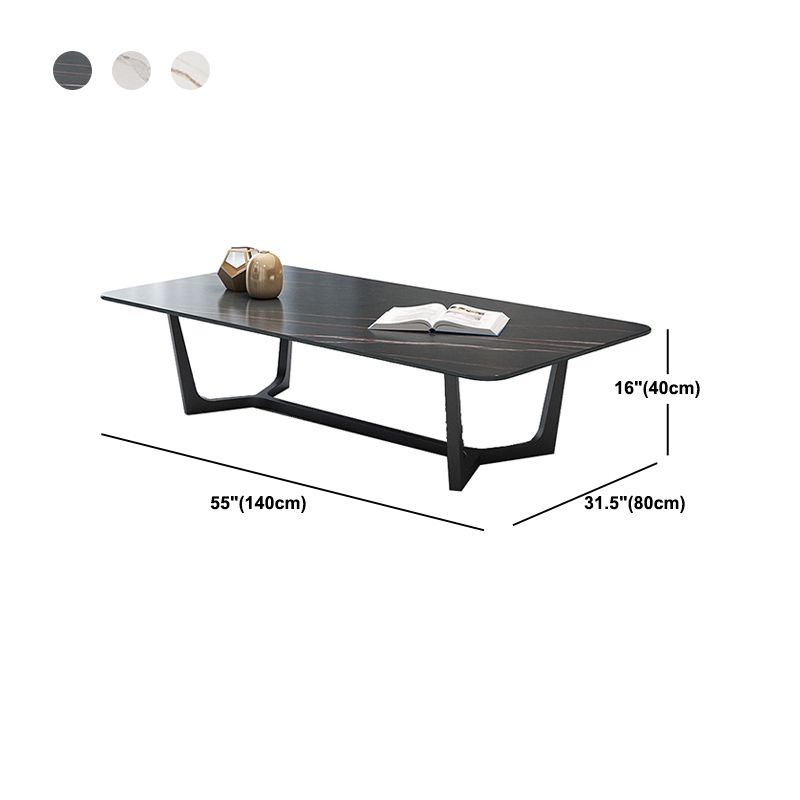 Glam Style Rectangular Slte Black Metal Trestle Type Base Coffee Table