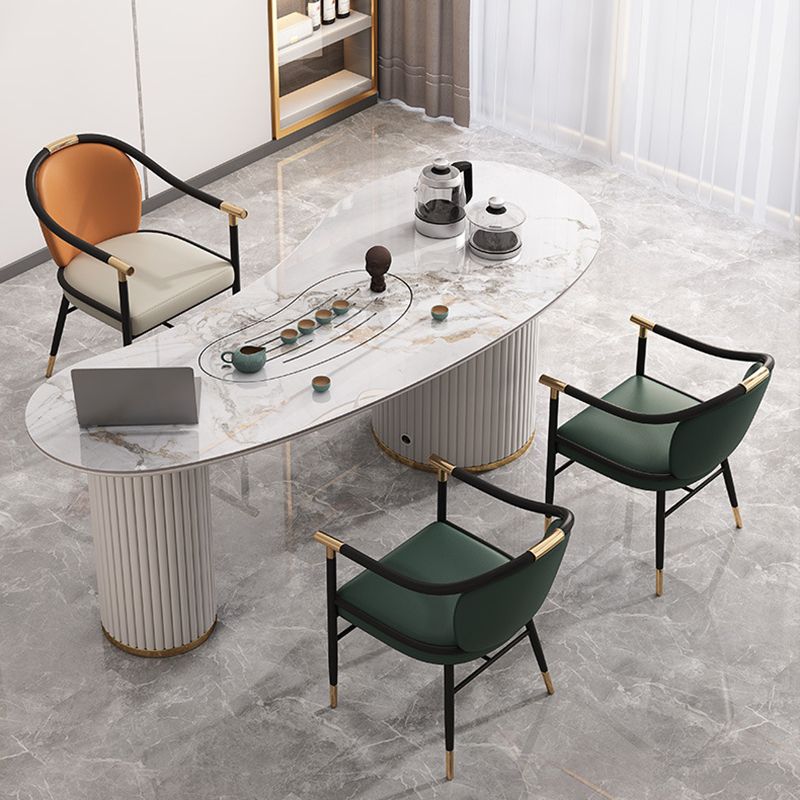 Glam faux lederen eetkamerstoelen metalen arm eetkamerstoelen voor thuisgebruik