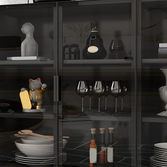 Contemporary Style Sideboard Wood Glass Doors Side Board with Cabinets Clearhalo 'buffet_sideboard' 'Buffets & Sideboards' 'furn' 'furn_buffet_sideboard' 'Furniture' 'Kitchen & Dining Furniture' 1200x1200_b0409d40-37f2-45f4-9436-261ee500f6af