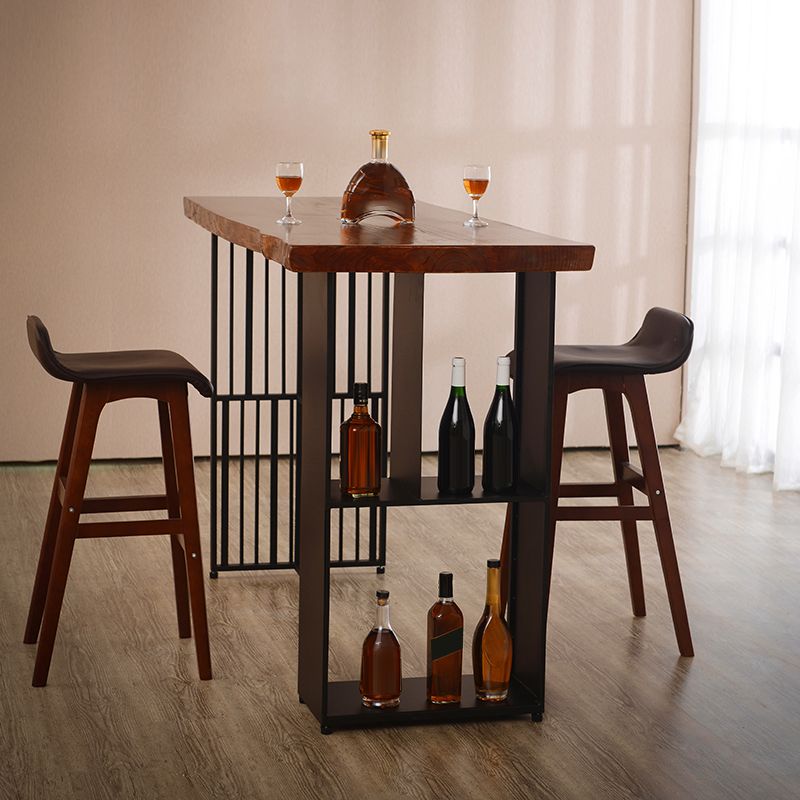 Contemporary Rectangle Bar Table Solid Wood Brown Bar Dining Table with Storage Clearhalo 'Bar Furniture' 'Bar Tables' 'bar_tables' 'furn' 'furn_bar_tables' 'Furniture' 'Kitchen & Dining Furniture' 1200x1200_b0415394-ffc1-465d-9ef2-34c5d2f8f047