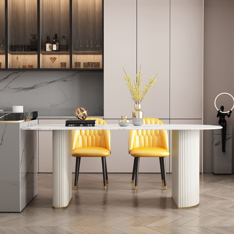 Contemporary Style Stone Dining Table Double Pedestal Base Freeform Table for Home Clearhalo ' dining_table' 'Dining Tables & Seating' 'Dining Tables' 'furn' 'furn_dining_table' 'Furniture' 'furniture_dining_table' 'Kitchen & Dining Furniture' 'kitchen&dining_furn' 'kitchen' 'kitchen_dining_table' 1200x1200_b0419143-1aa4-49d7-aab0-68d1223faf3d