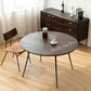 Round Solid Wood Dining Table Brown 4 Legs Dining Table with Metal Base