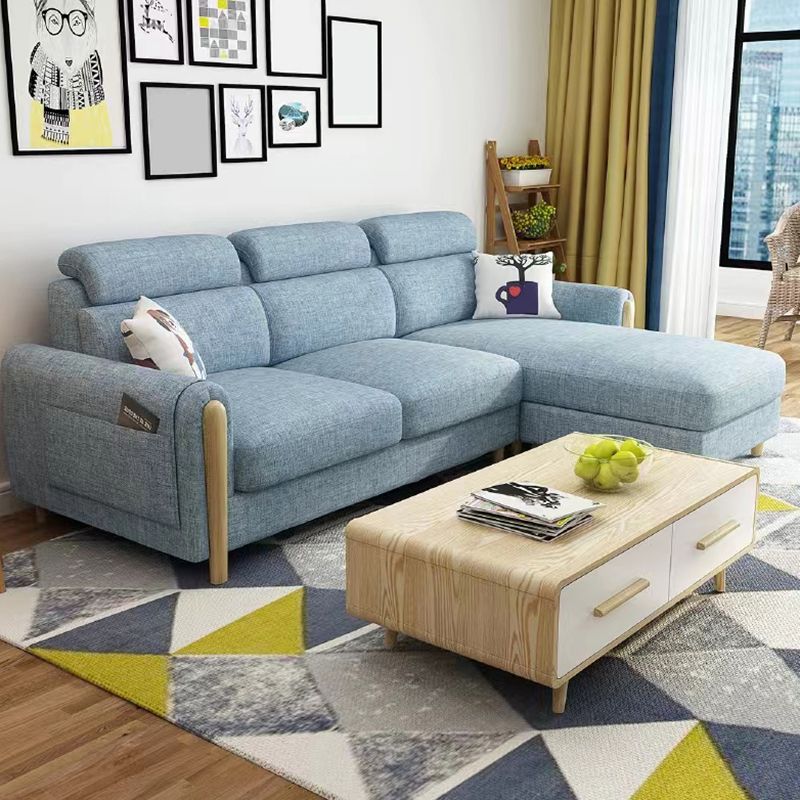 Modern 35.43 " H Blue Cotton Blend Square Arm Sofa & Chaise with Storage Clearhalo 'furn' 'furn_sectionals' 'Furniture' 'Living Room Furniture' 'Sectionals' 1200x1200_b04db5e8-a9f3-46e5-a52d-e72b15d29668