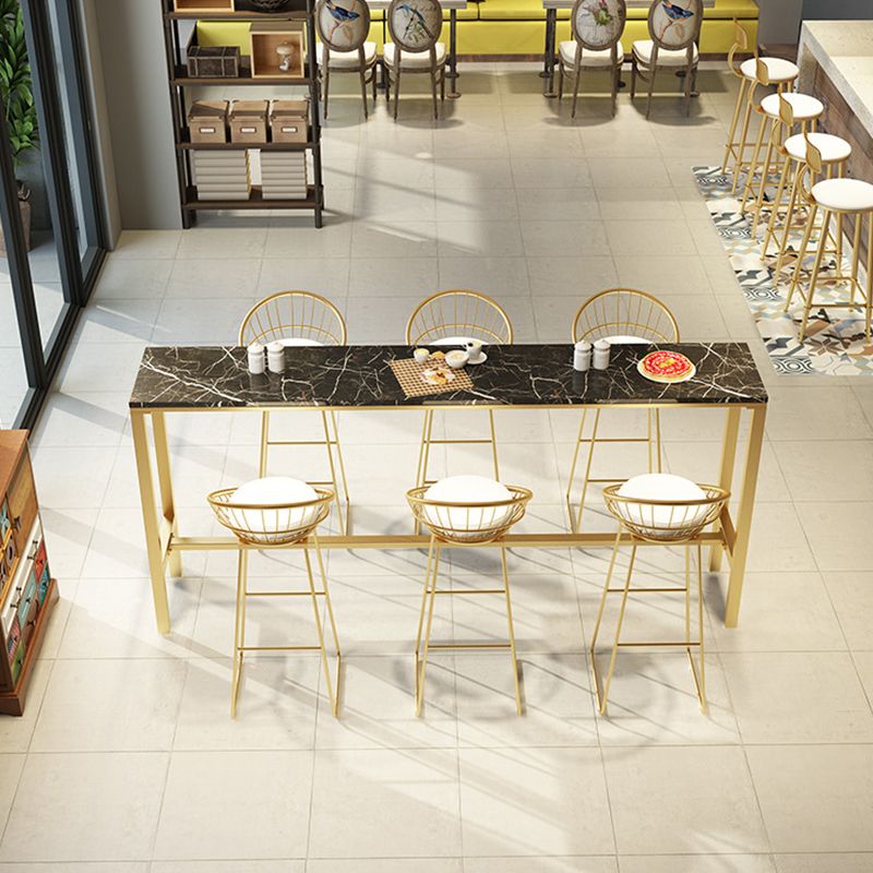 Glam Bar Height Table White Faux Marble Top Bistro Table with Trestle Base Clearhalo 'Bar Furniture' 'Bar Tables' 'bar_tables' 'furn' 'furn_bar_tables' 'Furniture' 'Kitchen & Dining Furniture' 1200x1200_b0516196-3890-44ed-ac53-79e2ddf82120