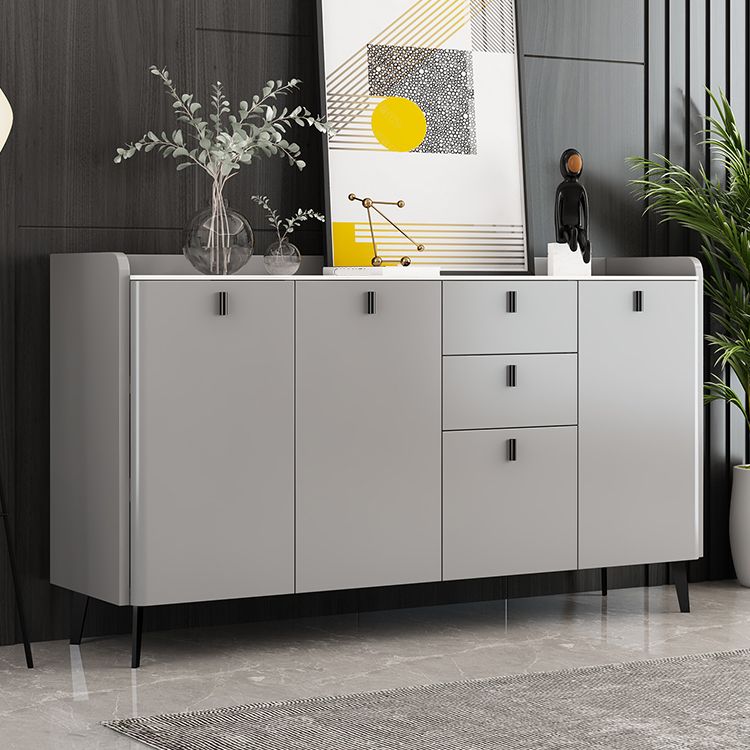 Modern Gray Sideboard Table with Drawers Wood and Stone Buffet Server Clearhalo 'buffet_sideboard' 'Buffets & Sideboards' 'furn' 'furn_buffet_sideboard' 'Furniture' 'Kitchen & Dining Furniture' 1200x1200_b059b141-eb60-4545-80b0-bc32adf7c74b