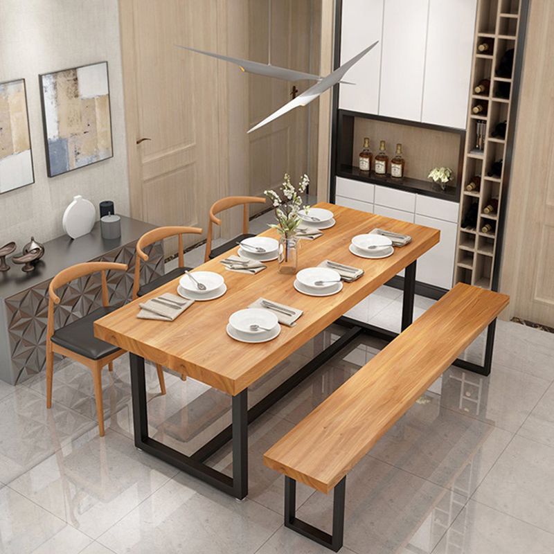 Tavolo da tavola in legno di pino naturale rettangolo nero tavolo da pranzo di base di cavalletto di ferro senza sedia