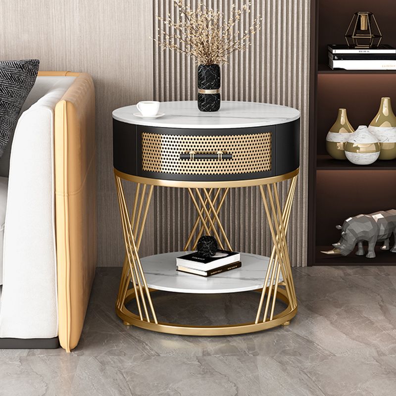 Drawer Side Accent Table Stone Top Metal Frame End Table with Shelf Clearhalo 'Coffee & Accent Tables' 'End & Side Tables' 'end_side_tables' 'furn' 'furn_end_side_tables' 'Furniture' 'Living Room Furniture' 1200x1200_b05a8300-57fd-4d69-ae6c-5dec8f7e9171