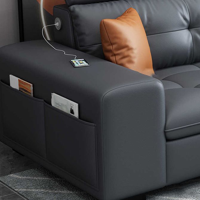 Divano trapuntato moderno e chaise di cassetta del braccio grigio di divano in pelle finta con deposito