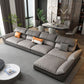 4-seat Faux Leather Retro Sofa & Chaise Grey Pillow Top Arm Sofa