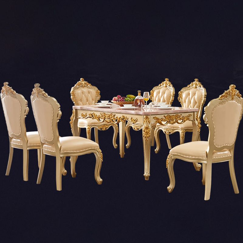 Forma rectangular mesa de comedor de estilo victoriano mesa fija con mármol
