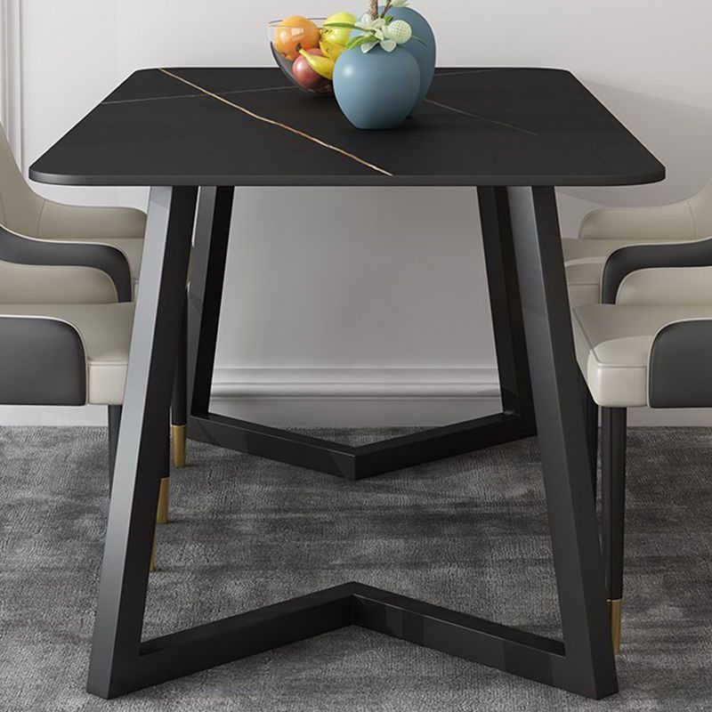 焼結された石の長方形ダイニングテーブルダブルペデスタル付きモダンダイニングルームテーブル