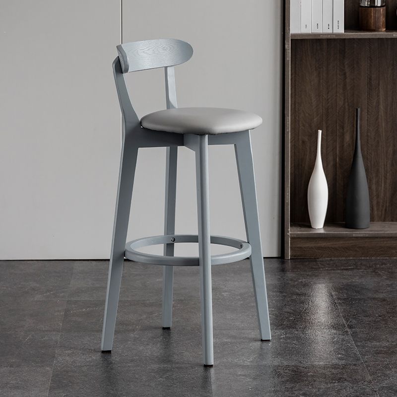 Gray Wood Bar Stools Industrial Style Armless Stool with Low Back