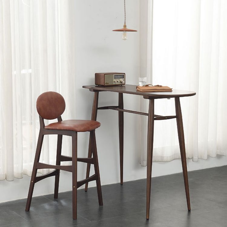 Table de table de bar en bois en chêne moderne 1/2 pièces comptoir en bois avec tabourets en cuir