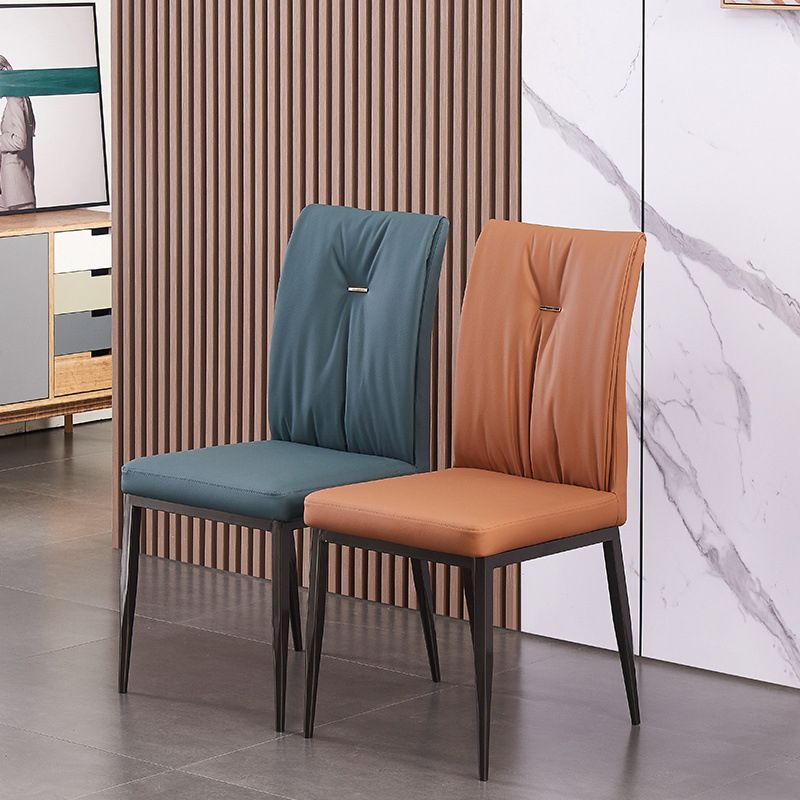 Modern Contemporary Leather Parsons Chair Side Dining Chairs with Metal Legs Clearhalo ' kitchen&dining_furn' 'Dining Chairs' 'Dining Tables & Seating' 'dining_chair' 'Furniture' 'furniture_dining_chair' 'Kitchen & Dining Furniture' 'kitchen' 1200x1200_b064fabe-1a21-4bc6-9d12-2c6249dec532