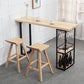 Mesa de comedor rectangular natural, mesa de altura de barra de madera maciza con pedestal y estantes