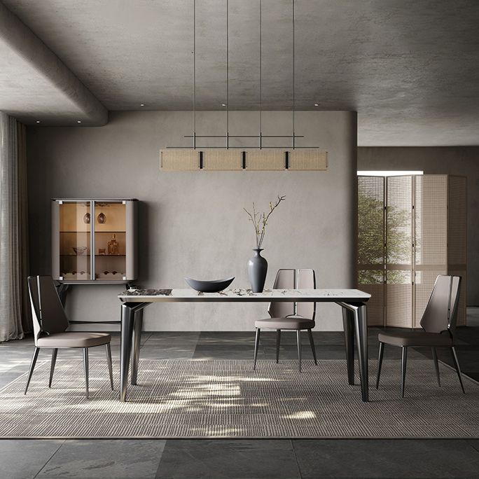 Juego de comedor con tapa de piedra sinterizada estilo diseñador, juego de mesa de comedor rectangular de 1/4/6 piezas