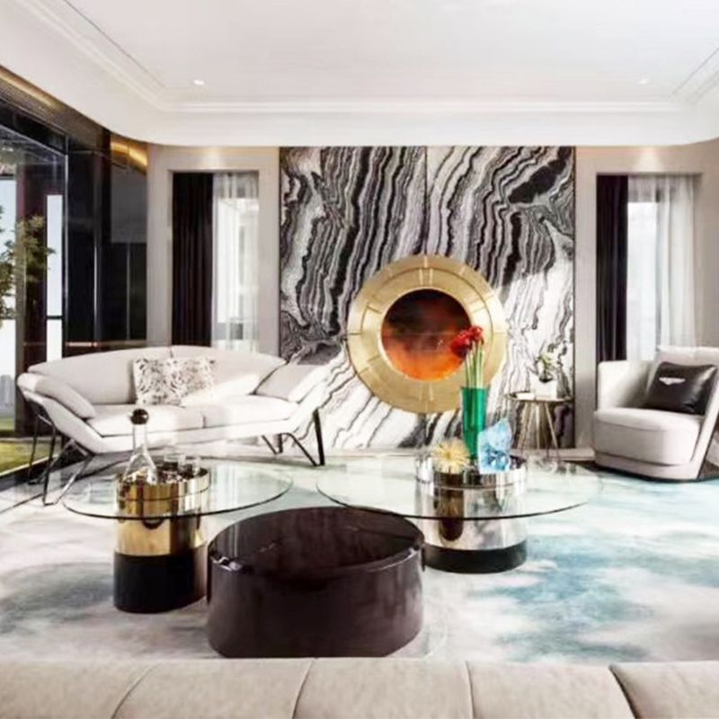 Glazen ovale top koffie of eindtafel modern met één metalen basis