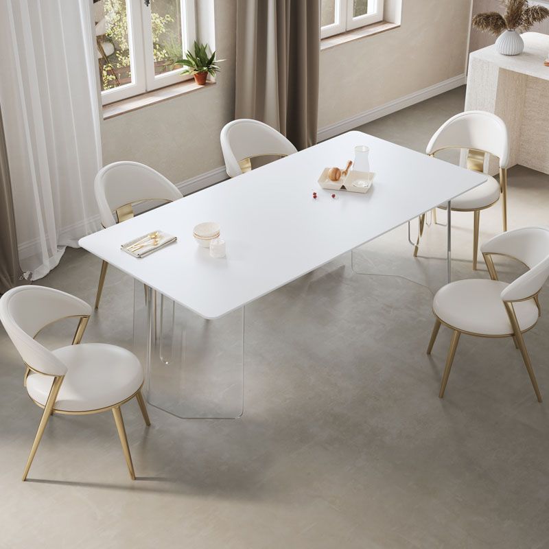 Modern 1/2/5/6 Pieces Acrylic Dining Table Set with White Sintered Stone Top Dinette Set Clearhalo 'Dining Room Sets' 'Dining Tables & Seating' 'dining_room_set' 'furn' 'furn_dining_room_set' 'Furniture' 'furniture_dining_room_set' 'Kitchen & Dining Furniture' 'kitchen&dining_furn' 'kitchen' 1200x1200_b06f72d0-3ca2-4791-a8ce-8b331c7428a0