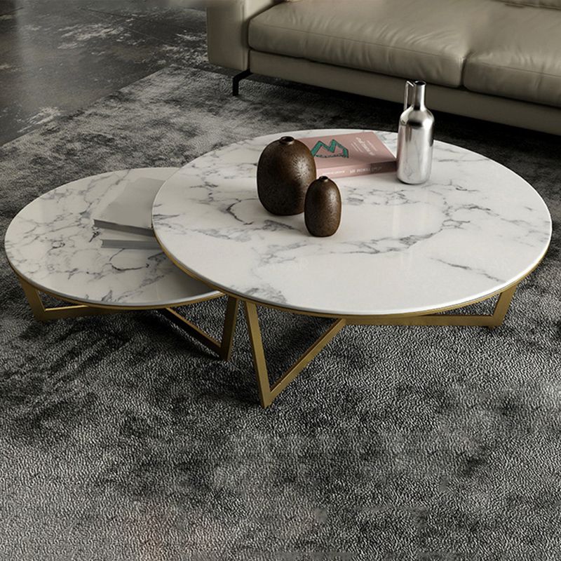 Glam White Frame Coffee Table Round Slate Top Cocktail Table Clearhalo 'Coffee & Accent Tables' 'Coffee Tables' 'coffee_tables' 'furn' 'furn_coffee_tables' 'Furniture' 'Living Room Furniture' 1200x1200_b06fc59f-e684-4fa5-81ec-9ef669a0fefd