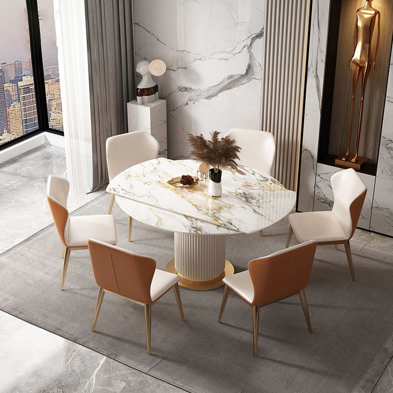 Glam Round Dining Set Stone 1/4/7 Pieces Dining Furniture for Indoor Clearhalo 'Dining Room Sets' 'Dining Tables & Seating' 'dining_room_set' 'furn' 'furn_dining_room_set' 'Furniture' 'Kitchen & Dining Furniture' 1200x1200_b0711d13-d37a-4b84-a80f-7259a82616ce
