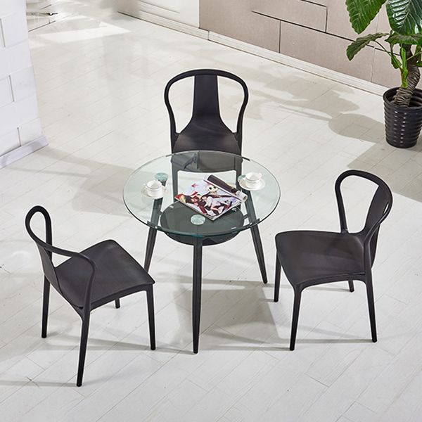 Contemporary Style Kitchen Tempered Glass Dining Table Round Shape Table with 3 Legs Base Clearhalo ' dining_table' 'Dining Tables & Seating' 'Dining Tables' 'furn' 'furn_dining_table' 'Furniture' 'furniture_dining_table' 'Kitchen & Dining Furniture' 'kitchen&dining_furn' 'kitchen' 'kitchen_dining_table' 1200x1200_b072f636-941b-4612-a6b2-42de56608685