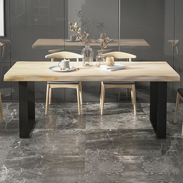 Rectangle Solid Wood Table Modern Dining Table with Metal Base and Double Pedestal for Restaurant Clearhalo ' dining_table' 'Dining Tables & Seating' 'Dining Tables' 'Furniture' 'furniture_dining_table' 'Kitchen & Dining Furniture' 'kitchen&dining_furn' 'kitchen' 'kitchen_dining_table' 1200x1200_b07654a9-c32b-4681-9cc4-0f06f1479371