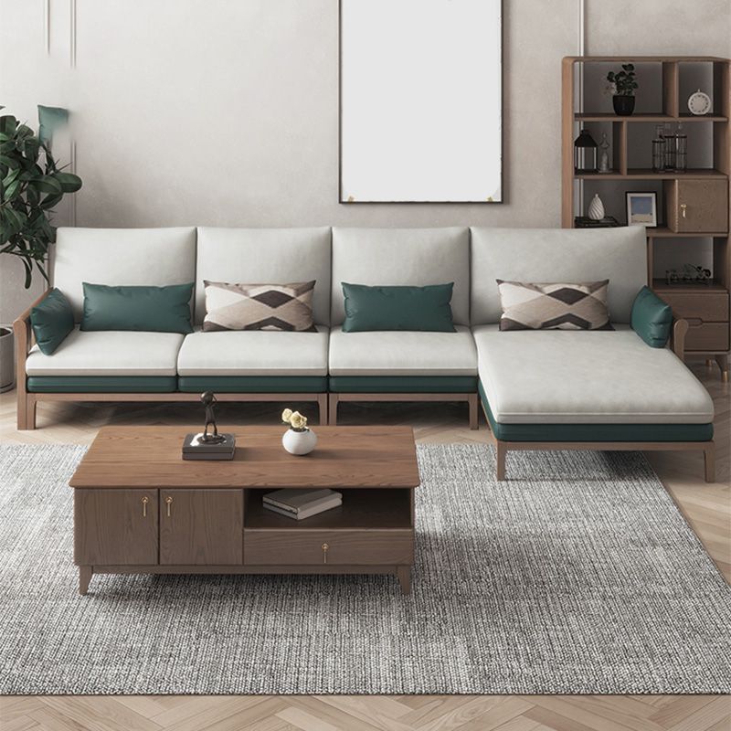 Sofá y chaise del cojín de brazo cuadrado de lino estacionado contemporáneo