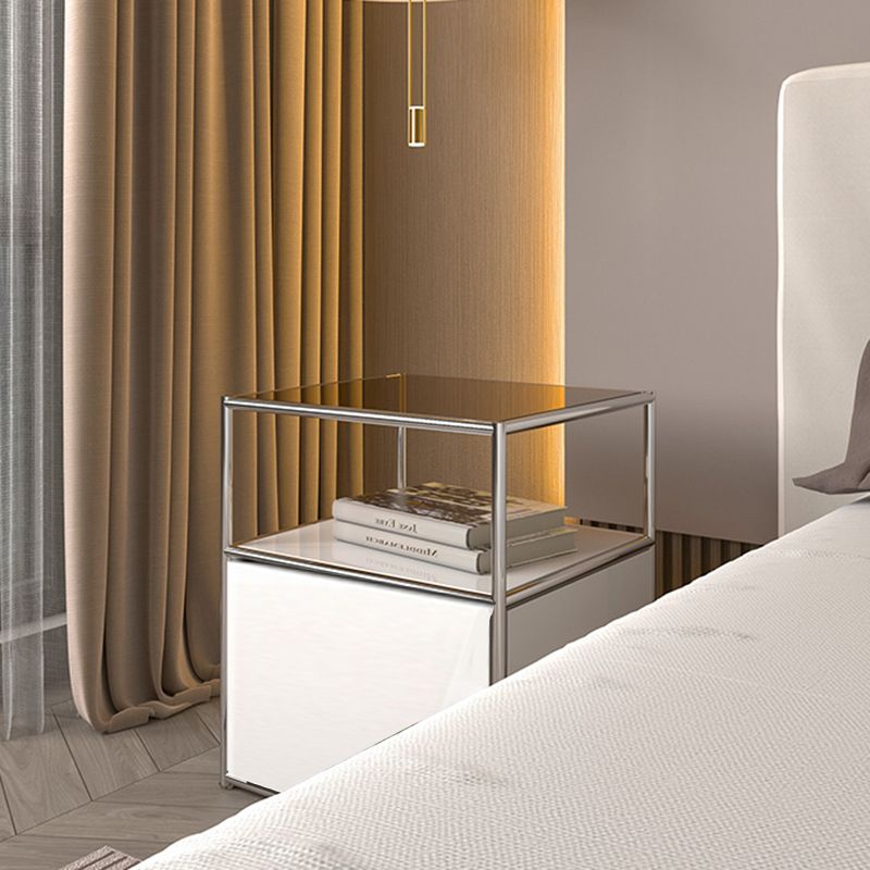 19.7" Tall Stainless Steel Side Table Rectangular End Table with Storage Clearhalo 'Coffee & Accent Tables' 'End & Side Tables' 'end_side_tables' 'furn' 'furn_end_side_tables' 'Furniture' 'Living Room Furniture' 1200x1200_b07ce15f-81fa-4b3d-98e9-0478b23d8803