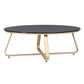 Glam Style Cocktail Table with Oval Top and Golden Iron Cross Base