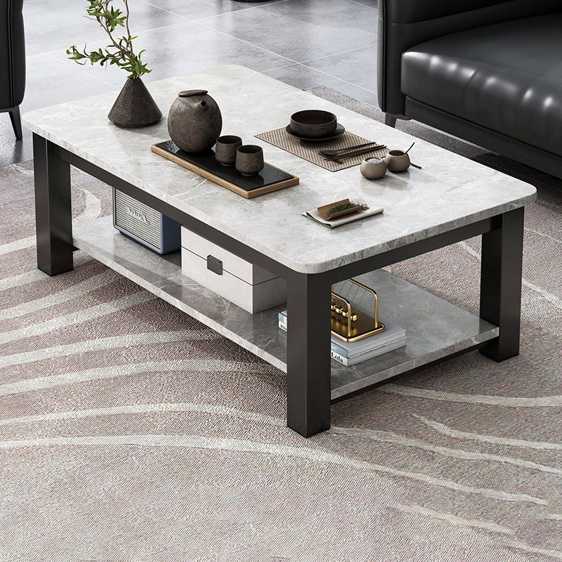 Rectangular Glass 4 Legs Coffee Cocktail Table with Storage Shelf Clearhalo 'Coffee & Accent Tables' 'Coffee Tables' 'coffee_tables' 'furn' 'furn_coffee_tables' 'Furniture' 'Living Room Furniture' 1200x1200_b084c426-ef0b-4511-b044-8c177dc572b0