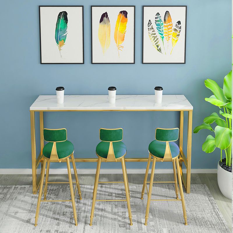 Glam White Marble Table with Rectangle Table Top Gold Trestle Table - 41.3" H Clearhalo 'Bar Furniture' 'Bar Tables' 'bar_tables' 'furn' 'furn_bar_tables' 'Furniture' 'furniture_bar_tables' 'Kitchen & Dining Furniture' 1200x1200_b08702cb-2ec6-4540-9756-d8cd3007c76f