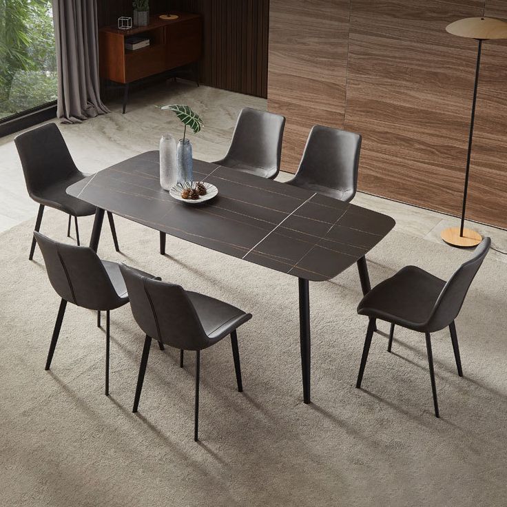 Modern Sintered Stone Top Dining Set Rectangle 1/2/5/7 Pieces Black Dining Room Table Set Clearhalo 'Dining Room Sets' 'Dining Tables & Seating' 'dining_room_set' 'furn' 'furn_dining_room_set' 'Furniture' 'Kitchen & Dining Furniture' 1200x1200_b08a5ce1-ad92-48c2-b384-86e2fb619871