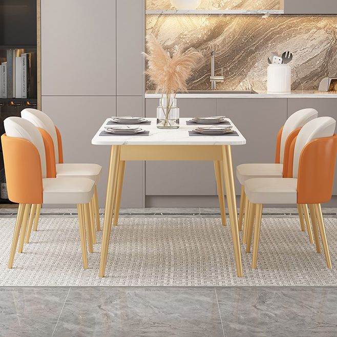 Tavolo da pranzo in ferro glam set 1/2/5/7 pezzi dinette rettangolo con pietra bianca sinterizzata