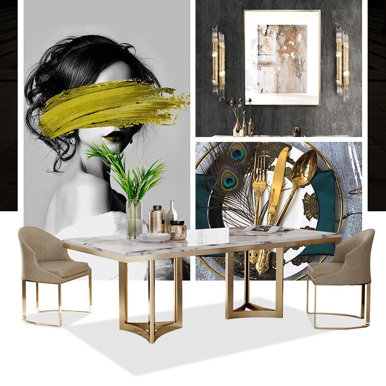 Glam Sintered Stone Dining Table Set with Double Pedestal Base Dining Furniture Clearhalo 'Dining Room Sets' 'Dining Tables & Seating' 'dining_room_set' 'furn' 'furn_dining_room_set' 'Furniture' 'furniture_dining_room_set' 'Kitchen & Dining Furniture' 'kitchen&dining_furn' 'kitchen' 1200x1200_b08d8ae7-862d-4f75-90d5-99f5aed6c536