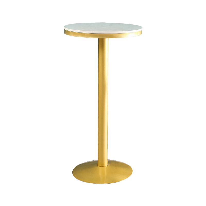 Glam Gold Iron Bar Table White 21.6"W Round Top Bistro Table for Breakroom Clearhalo 'Bar Furniture' 'Bar Tables' 'bar_tables' 'furn' 'furn_bar_tables' 'Furniture' 'furniture_bar_tables' 'Kitchen & Dining Furniture' 'kitchen&dining_furn' 'kitchen' 1200x1200_b08da355-f827-4c0c-bd59-8ba5a3a48245