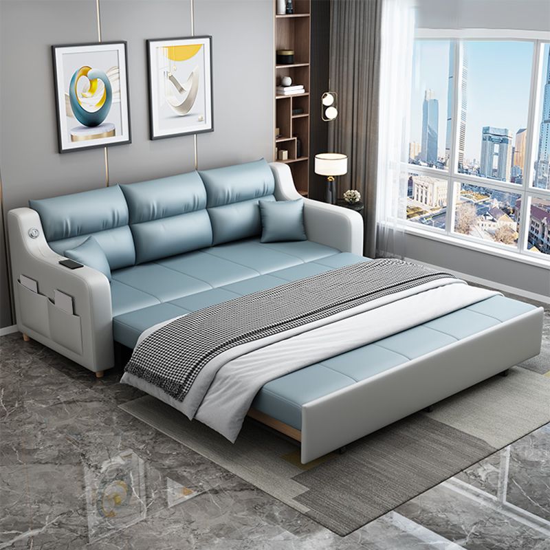 Eigentijdse vlekbestendige bank bed faux lederen bank bed in blauw